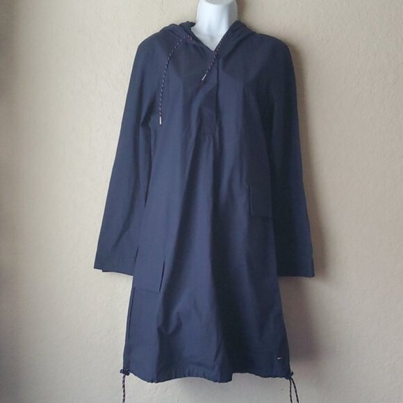 VTG Tommy Jeans dark blue hooded rain coat smock NWT - Picture 1 of 10